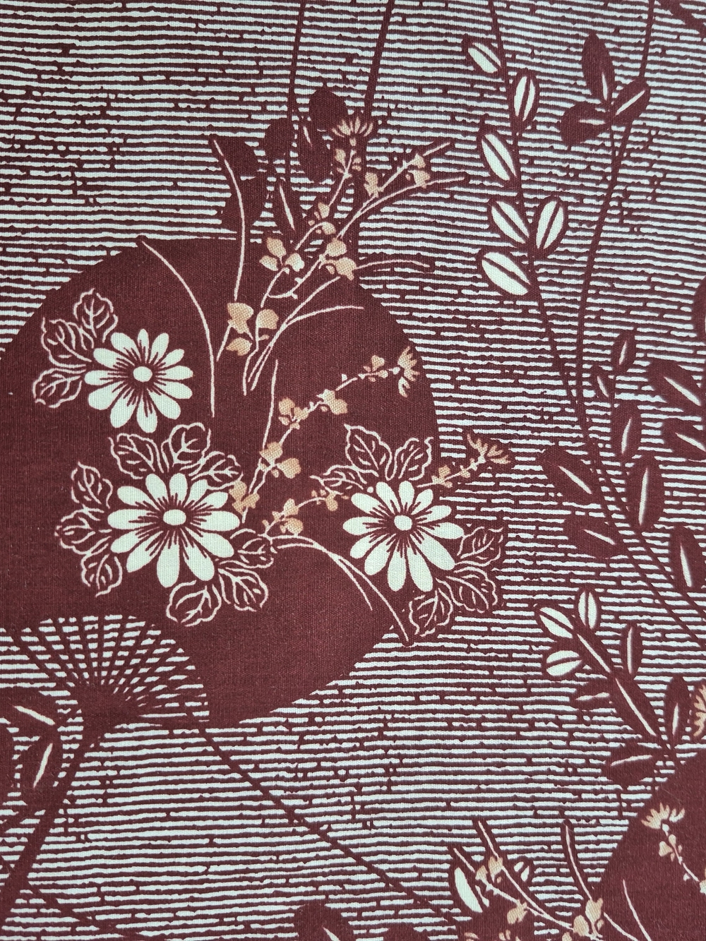 Burgundy Japanese Fans Kasuri Cotton Fabric 1 Yard Hoffman California Quilting